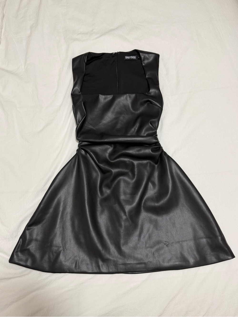 BABYBOO Clovette Mini Dress - Black Faux Leather Square-Neck